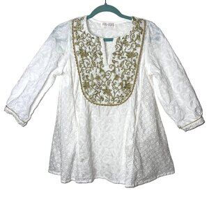 Payal Singhal Womens Tunic Top White Size Small Eyelet Gold Embroidery Pockets